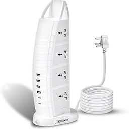 EMBOX Extension Board with USB (2.4 A) 4 USB and 2 Type-C Ports with Master Switch, Spike Guard, 6 amp Universal Sockets, LED Indicator and Safety Shutter, 2 Meter Extension Cord-23