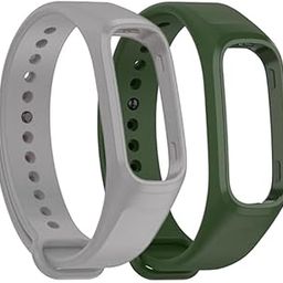 Band Strap Compatible with OnePlus and Oppo Smart Band Strap - Original Soft Silicone Adjustable Replacement Wristband Belt - Watch Device Not Included - Pack of 2 (Grey,Green)-56