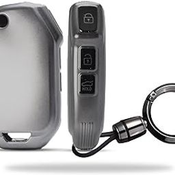 SIAGO TPU Key Cover and Round Key Chain Compatible with Kia Seltos 2023 2024 HTE 3 Button Flip Key (Grey)-image-79