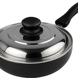 Hichef 26cm Granite Coated Fry Pan with SS Lid | Non-Stick Aluminium | PFOA-Free | Gas Stove Compatible | 4.00MM Aluminium Thickness | Ergonomic Handle | Dishwasher Safe | Black-image-2