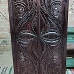 Vintage Wooden Armoire with Hand-Carved Floral Design Double Door Storage Cabinet in Dark Brown Finish, Solid Wood Wardrobe for Bedroom, Living Room-image-55