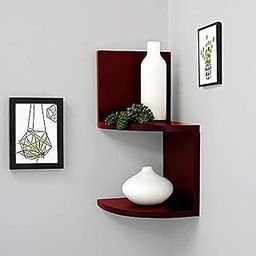 TECWOOD Wall Mount Corner Shelves with Two Tiers for Wall Decoration and Storage Organiser Rack for Living Room, Bedroom, and Office Decor - Made of Wood (Brown)-picture-28