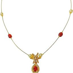 Gold Plated CZ AD Studded Hot Red Stone Invisible Chain Short Necklace-image-99