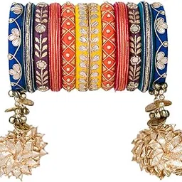 taasha craft Khanak gotta work hanging Bangles, Handcrafted Cotton Thread Bangle Set for Women & Girls (11 Bangles)-picture-20