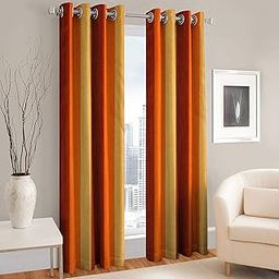 MODERN FAB Polyester Blend Long Crush Eyelet Door 7 ft Curtains (Orange) Set of 2-image-11