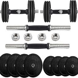 BULLAR Rubber Weight Plates 14 inches Steel Dumbbells rods 25mm Gym Equipment Set for Home Workout, Home Gym kit Rubber Plates Combos (10 kg Rubber Dumbbell Set)-1