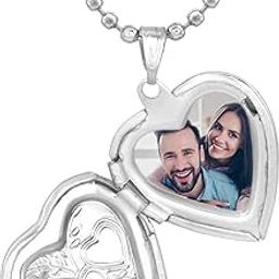 Silver Plated Heart-Shaped Openable Mini Photo Frame Memory Photo Locket Pendant For Men-image-98
