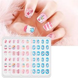 ZAVVU & KRIZOUS 24 Pcs Girls Press on Nails Children Acrylic Fake Nails, Lovely Press on FrenchNails for Girl's Christmas Gift NailDesign Decoration,Lightweight,Long Lasting,Easy to Use -Multicolor.-picture-17