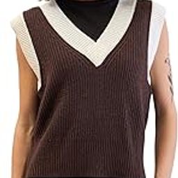 Brown & White Solid V-Neck Sweater Vest-image-11