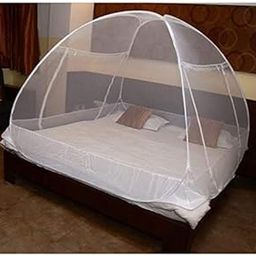 DIVAYANSHI Foldable Mosquito Net Flexible for Double Bed, King Size Bed Polyester Strong 30GSM mesh | PVC Coated Corrosion Resistant Steel Wire with 2 Window Zip Door- Multicolor-14