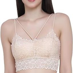Women's Lace Lightly Padded Wire Free Regular Bra Everyday Use Bra | Girls Seamless Breathable Stretchable Spaghetti Straps Bralette Bra Removable Pads Free Size-image-75