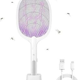 Oncarnival 6 LED Mosquito Killer Racket Rechargeable Handheld Electric Fly Swatter Mosquito Killer Racket Bat with UV Light Lamp Electric Insect Killer Racket USB Charging Base-image-56