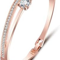 Stylish 18k Rose Gold Plated Crystal Bangle Bracelet for Women-(9814b)-29