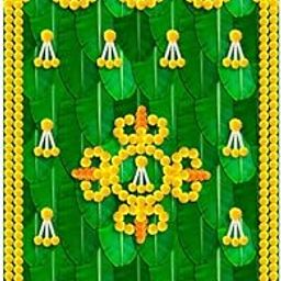 ZEONELY MART Banana Leaf Curtain Backdrop Decoration with Marigold Flowers Size 8x5 feet (Cloth 63) (Pooja Backdrop Curtain Cloth)-23