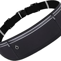 Slim Running Belt, Workout Fanny Pack for Men Women, Large Capacity Runner Waist Bag, Exercise Waist Pack for iPhone Holder, Runner Belt for Running Walking Cycling Camping Gym Black, Black, large-image-92