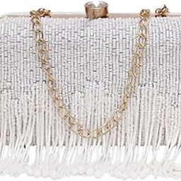 Women's White Fringess Hand Embroidered Party/wedding/Ethnic Box Clutch Bag Frame Purse with Shoulder Chain Strap-image-18