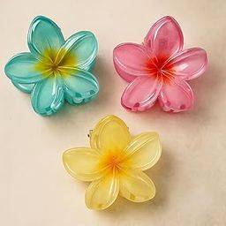 Colorsberry 3 Pcs Big Flower Hair Claw Clips, For Women & Girls, Gradient Plumeria Design, Strong Hair Hold, Lightweight, Perfect for Daily Use, Travel, Party, Gifting, Multicolor-image-18