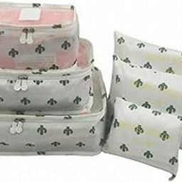 House of Quirk Polyester Travel Storage Printed Clothes Packing Cubes Space Savers Bags Cosmetics/Underwear/Socks/Shoes Organizer Pouch (Pack Of 6 White Cactus)-image-34