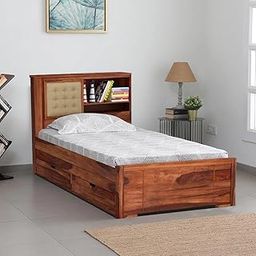 Gourav Wood Mart Solid Sheesham Wood Single Bed Cot with Storage | Single Size Bed for Bedroom | Multipurpose Storage Bed (Teak-C)-29