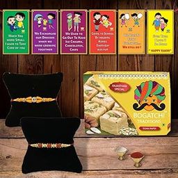 BOGATCHI Rakhi Sweets for Brother, Traditional Soan Papdi, 250gm with Rakhi + Roli Chawal + Free Rakhi Card-image-9
