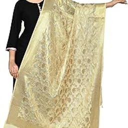 Women's Cotton Silk Chanderi Zari Work Woven Banarasi Dupatta-image-3
