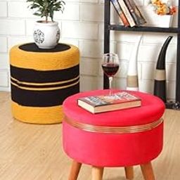 PLATINUM WOOD CRAFT Foam Pouf Stool (Finish Color - Pink, Pre Assembled)-image-71
