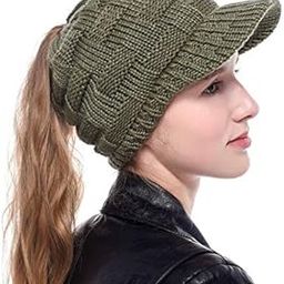 Ponytail Warm Stretch Knitted Winter Cap for Women's & Girl's-(Green,Freesize)-image-52