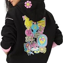 Happy Weirdos Club Women and Girls Long Sleeves Hooded Neck Black Graphic Printed Cotton Blend Oversized Hoodies-image-48