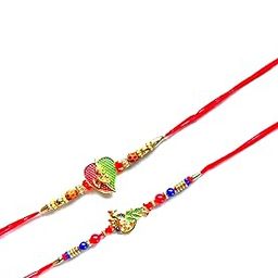 Decorative Rakhi Set with Red Thread, Traditional Design Toned Beads, a pair-image-57