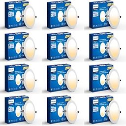 PHILIPS polycarbonate Ultra Glow 10-watt Round LED Downlighter|3 colors in 1 Recessed LED Downlight|LED Ceiling Light for Home and Hall|Cut Out: 4 inch, Color: Tunable White, Pack of 12-9