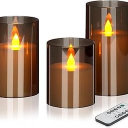 Flameless Candles 4" 5" 6" Acrylic Glass Pillars 3" Diameter Battery Operated Flickering Candles Include Remote with 24Hour Timer Function 400+ Hours by 2 AA Batteries (Gray, Warm Light 3 Pack)-image-27