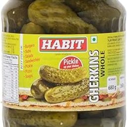 HABIT Gherkins Whole - 680g x Pack of 1 | Mildly Green, Sweet & Sour Flavor | Perfect for Salads, Sandwiches, Burgers, Pizza & Pickles | Pickled gherkins whole in brine | gherkins whole-image-42