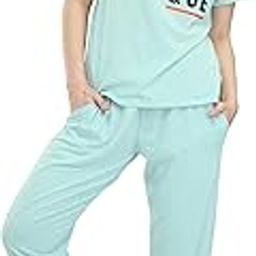Women's Cotton Typography Printed Night Suit Pajama Set Of Top & Joggers-image-91