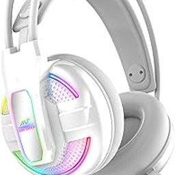 Ant Esports H525 Pro RGB Gaming Headset Gaming Over Ear Wired Headphones with Mic| 2 * 3.5MM Jack + USB for RGB Light |50 MM Drivers | Compatible with PC/ PS4/Xbox One/Nintendo/Mobile_White-24