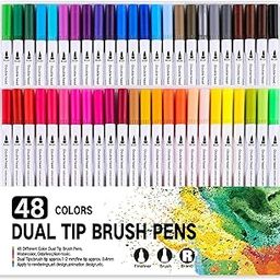Schmidt 48 Art Markers Dual Tips Coloring Brush Fineliner Color Water Based Marker Pens Set For Calligraphy Drawing Sketching Bullet Journal,Multi-coloured-image-23