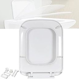 MLD Rectangular Shaped Design Hydraulic Soft Closing PP Toilet Seat Cover Hinge Size adjustment sideways front back fit all brand Commode Close SQT4046 (Color-White,Plastic)-image-21