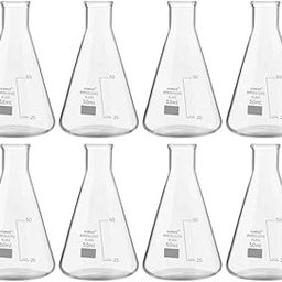 ECNEICS Borosilicate Glass Conical Flask 50 ml with Graduation Marks Pack of 8Pc for Schools, Collage Students Chemistry Labs-24