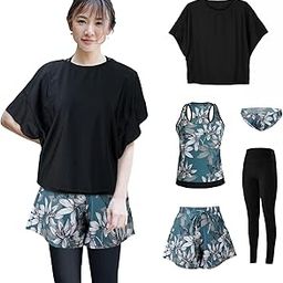 Women's Swimsuit, Body Cover, Tankini, 5 Piece Set, Tank Top, Short Pants, T-shirt, Rash Guard, Mom Swimsuit-image-28