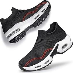 Walking Shoes Women Slip on Sock Sneakers Lady Girls Nurse Mesh Air Cushion Platform Loafers Fashion Casual Black US Size 8-image-23