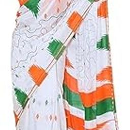 Women's Pure Soft Cotton Independence Day Republic Day Special Tiranga Print Tiacolour Saree With Blouse Piece (Tri Colour), white-53