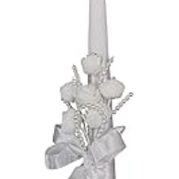 Decorated Communion and Baptism Candles with Satin Flowers and Ribbons - Paraffin Wax Showpiece Holy Candles for Christening-image-5