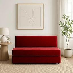 Pumpum 2-Seater Sofa Cum Bed – Modern Convertible Sleeper with Space-Saving Design,Maroon-image-86