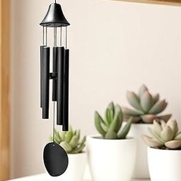 Positive Energy Wind Chime with Bell Shape Top | 5 Pipes Black | for Balcony, Garden & Gift | Rust Proof | 24 Inch Powder Coated Aluminium-image-24