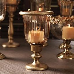 Pure Home + Living Amber & Gold Glass Hammered Hurricane with Stand and Base-image-72
