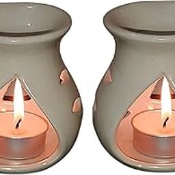 Pure Source India Ceramic Clay Oil Burner Aroma Diffuser (Off White) -Set of 2-image-56