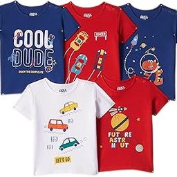 Baby Boy's Half Sleeves 100% Cotton Printed Regular Fit T-Shirts | New Born Baby Clothes-0 to 24 Months (Pack of 5)-7