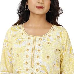 Women's Yellow Cotton Anarkali Kurta Set with Dupatta – Floral Print, Long Sleeves, Traditional Ethnic Wear-image-3