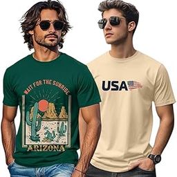 100% Pure Cotton Regular Fit Cool & Trendy Front Printed Half Sleeve T-Shirt Combo for Men (Available Colors: Black, Navy, Swanwhite, White & Green)-image-28