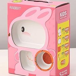 Istara Bamboo Baby Tableware 5 pcs Set, Eco Friendly Bamboo Fiber Dinner Set for Weaning Toddler/Kids, Self Feeding Baby Utensil Set of 5pcs (Multi Color) (Rabbit)-25