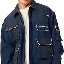 Blue Shadow Men and Boys Long Sleeves Collared Neck Button Front Color Block Polyester Oversized Jackets-image-23